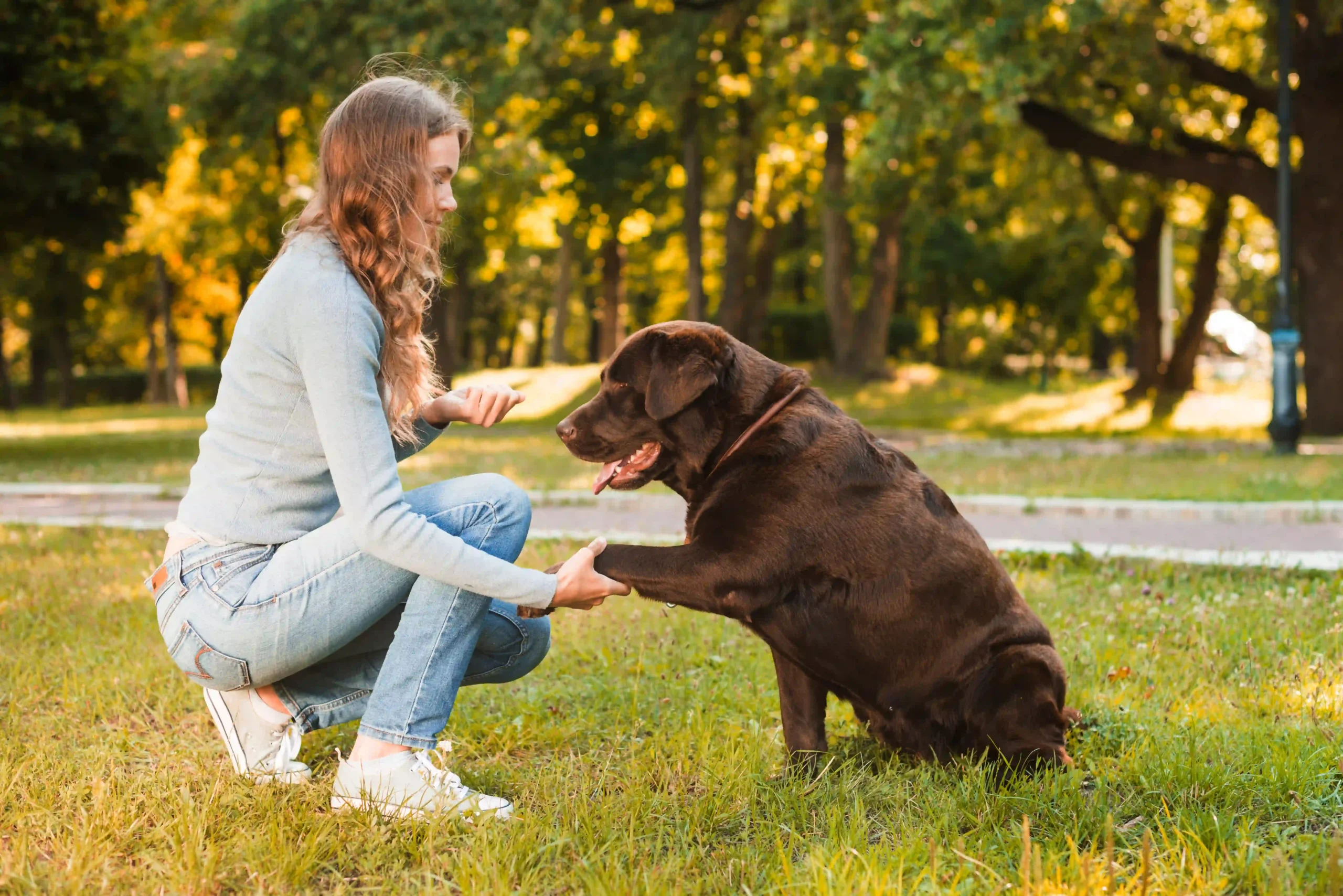 dogs training in dubai - women and dog in park